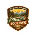 Logo with mountain and forest design, text 'These Golden Days 100 km in 100 Days' on a white background